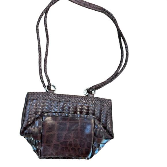 Legacy Women's Chocolate Brown Woven Leather Shoulder Straps Handbag - Picture 2 of 5